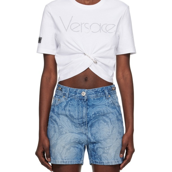 Versace White Short Sleeve Tee with Logo - Picture 2 of 6